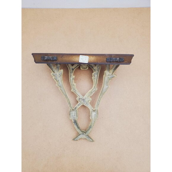 Vintage Solid Brass Ornate Wall Shelf - Vintage Ornate Brass & Wood Wall Shelf - - Picture 6 of 10